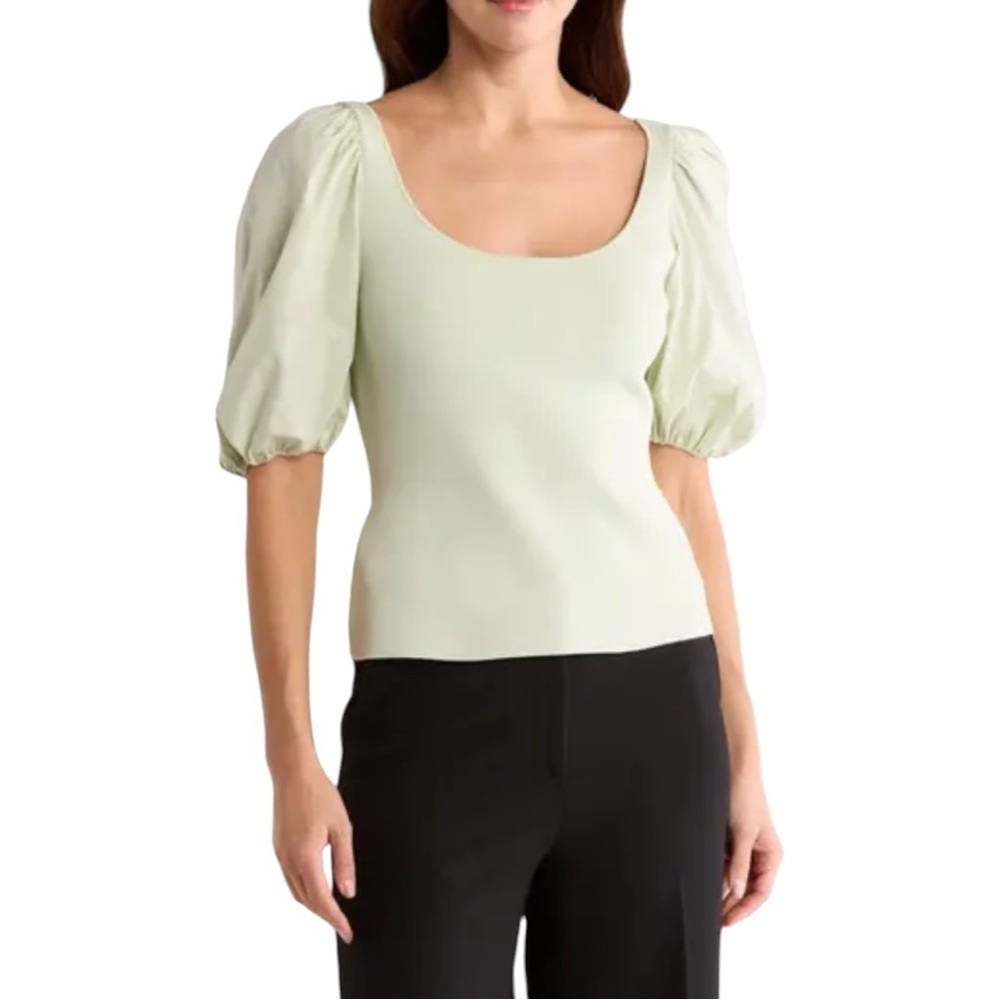 Theory Puff Sleeve Scoop Neck Top Size L